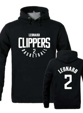 快船队小卡伦纳德 泡椒乔治 哈登加绒重磅美式篮球连帽套头卫衣男