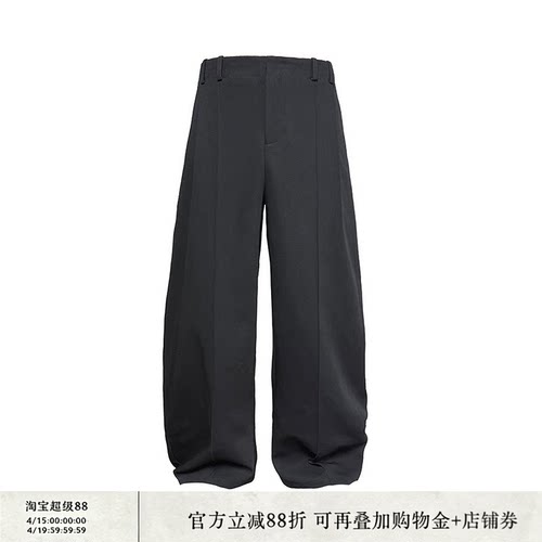 无腰头中线打褶弯刀裤