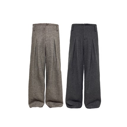 JCAESAR  WOOLLEN PANTS 打褶厚毛呢裤 羊毛混纺 斜纹肌理 阔腿