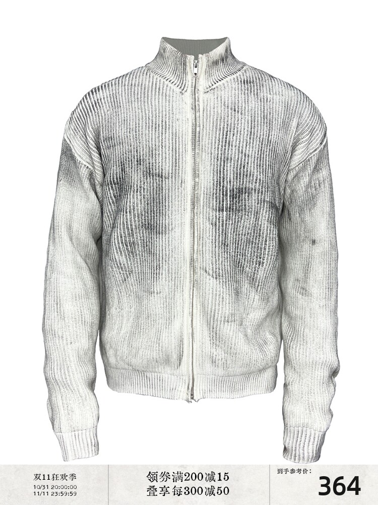 JCAESAR 23FW DIRTY CARBON 카본 스테인드 터틀넥 스웨터 가디건 더티 염색 YKK 지퍼 스웨터