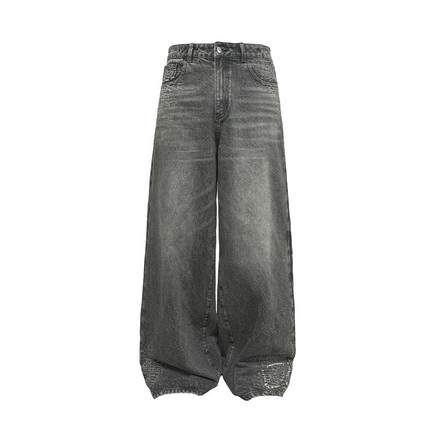 JCAESAR COBWEB DENIMS 蛛网牛仔裤14OZ烟灰色落色皲裂效果微阔腿