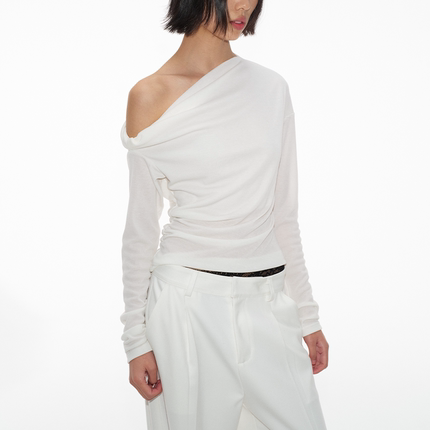 JCAESAR LONG SLEEVE 扭结斜肩长袖 科眉版型 打褶收腰设计悬垂感