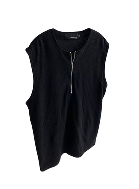 JCAESAR小众设计美式黑色背心短袖男原创品牌复古华夫格拉链无袖T