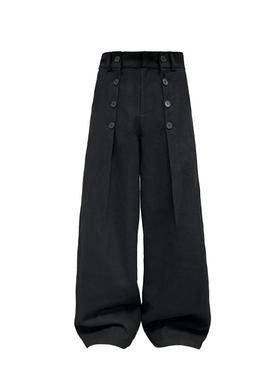 JCAESAR BUTTON PANTS 纽扣打褶长裤 毛呢面料 打褶 12颗树脂纽扣