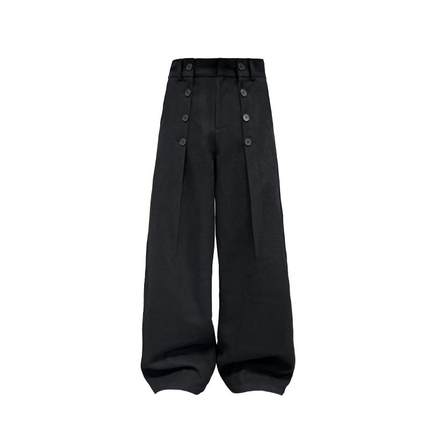 JCAESAR BUTTON PANTS 纽扣打褶长裤 毛呢面料 打褶 12颗树脂纽扣