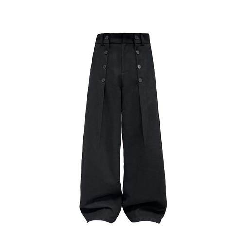 JCAESAR BUTTON PANTS 纽扣打褶长裤 毛呢面料 打褶 12颗树脂纽扣