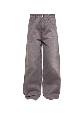 JCAESAR DENIMS灰紫水洗阔腿牛仔裤 高盎司牛仔自然猫须 直筒微阔
