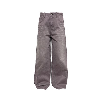 JCAESAR DENIMS灰紫水洗阔腿牛仔裤 高盎司牛仔自然猫须 直筒微阔