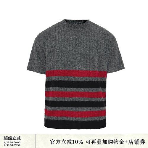 JCAESAR KNIT TEE 黑红条纹毛织短袖t恤 磨毛感纱线 合体圆领版型