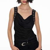 合身 JCAESAR 星型钉珠 悬垂 丝质光泽 TANK TOP铆钉荡领吊带背心