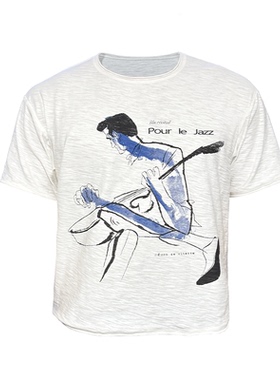 JCAESAR SOLO TEE独奏短袖 竹节肌理透气短款卷边 蓝色水渍染印花