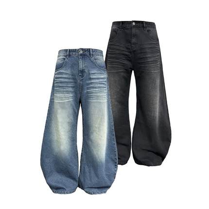 JCAESAR DENIMS 压褶弯刀牛仔裤 压褶猫须 自然做旧 阔腿弯刀裤型