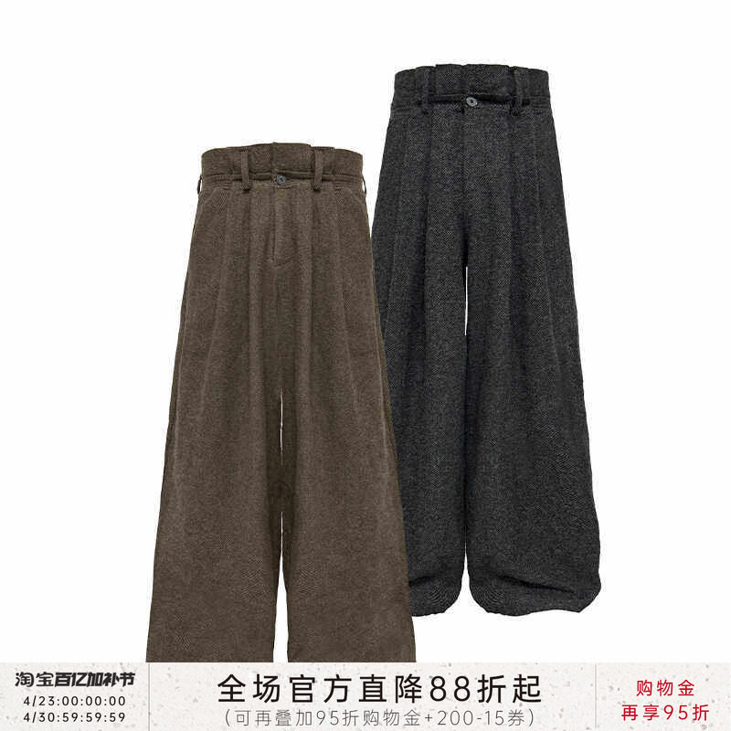 JCAESAR WOOL PANTS 捏褶折纸长裤 85%绵羊毛 麻感肌理 双腰打褶