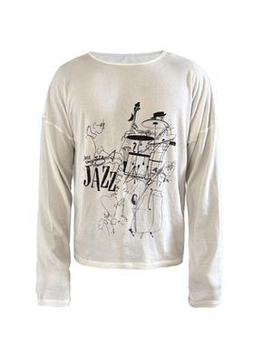 JCAESAR LONG SLEEVE 合奏落肩长袖 天丝羊毛 趣味印花白色