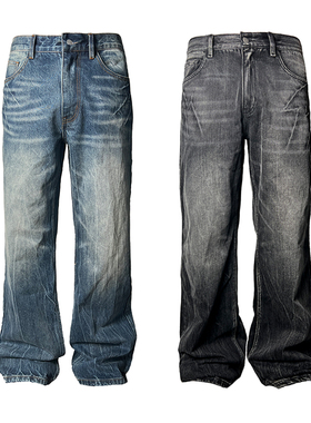 JCAESAR FLASH WHISKER DENIMS 闪电爆裂纹牛仔裤 重水洗直筒微喇