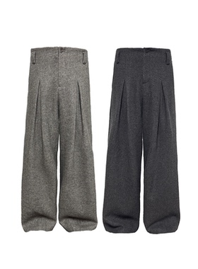 JCAESAR  WOOLLEN PANTS 打褶厚毛呢裤 羊毛混纺 斜纹肌理 阔腿
