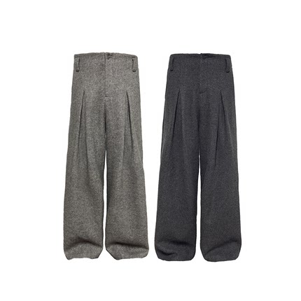 JCAESAR  WOOLLEN PANTS 打褶厚毛呢裤 羊毛混纺 斜纹肌理 阔腿