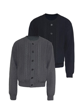 JCAESAR SWEATER绞花圆领开衫毛衣 100% 棉纱线 挑针绞花纹理合体