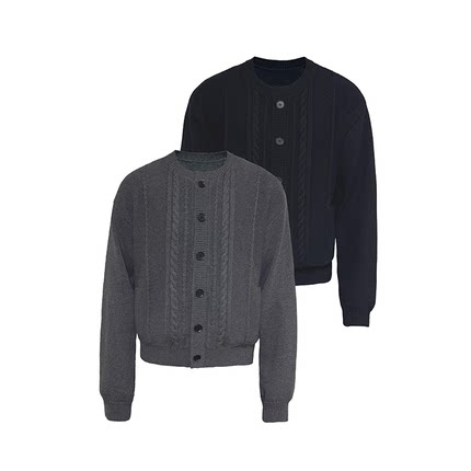 JCAESAR SWEATER绞花圆领开衫毛衣 100% 棉纱线 挑针绞花纹理合体