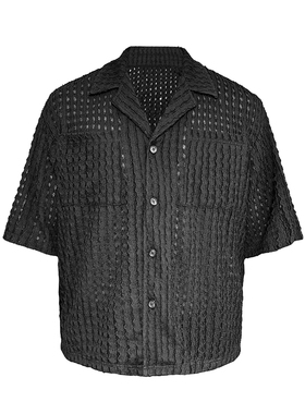 JCAESAR SPRIDER WEB 蛛网短袖衬衫黑色 褛空网格肌理 短宽版型