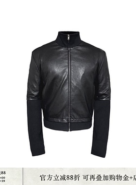 JCAESAR LEATHER JACKET 螺纹袖短皮衣 蛋白皮料肌理感 黑色合体