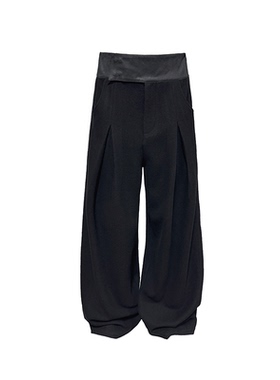 JCAESAR WOOL PANTS皮腰拼接羊毛长裤 高克重复合磨毛 直筒阔腿