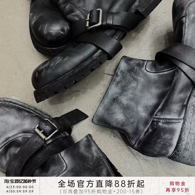 JCAESAR BOOTS做旧霜冻绑带工程师靴 固特异 阿根廷牛皮 真皮大底