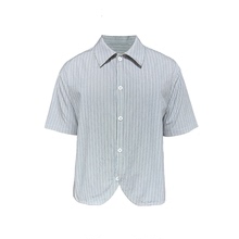 JCAESAR STRIPE SHIRT 弯弧条纹短袖衬衫 黑白蓝色条纹 弯弧下摆