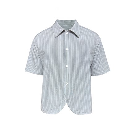 JCAESAR STRIPE SHIRT 弯弧条纹短袖衬衫 黑白蓝色条纹 弯弧下摆