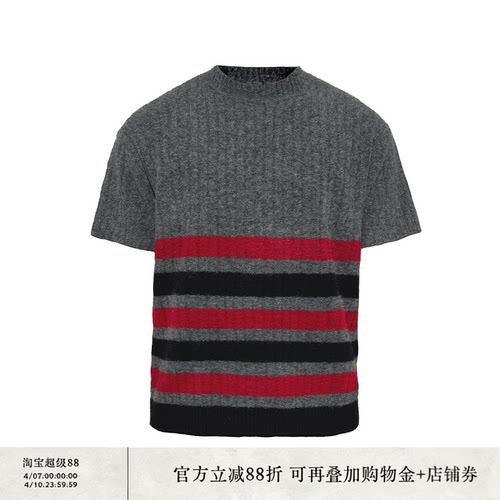 JCAESAR KNIT TEE 黑红条纹毛织短袖t恤 磨毛感纱线 合体圆领版型
