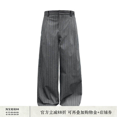 JCAESAR泡泡褶格纹长裤轻盈挺阔