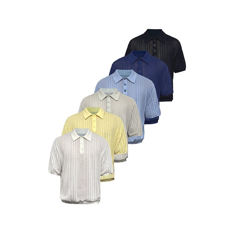 JCAESAR TEE 镂空polo领坑条短袖 纯棉纱线 特殊肌理 合体多色