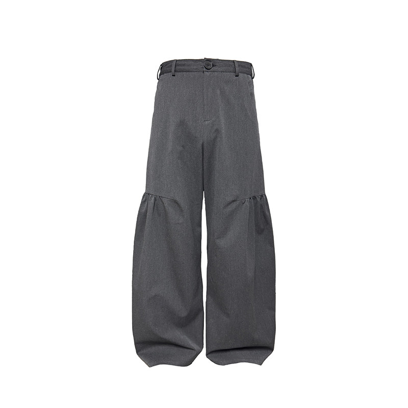 JCAESAR PLEATED PANTS 花苞半抽褶长裤 羊毛混纺 黑灰色 侧打褶