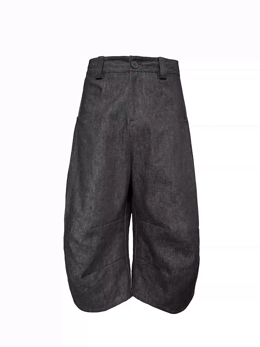 Jcaesar Denims Low-Rise Pleated Raw Denim with Knee Pleats, Double