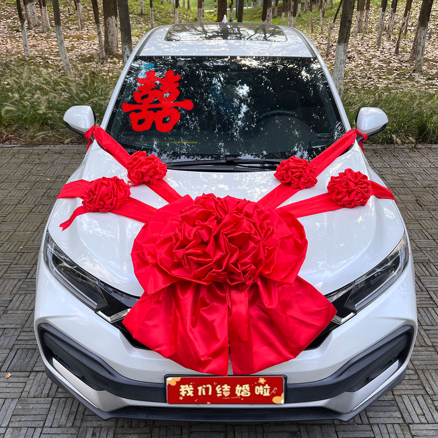 高级复古中式婚车大红花球结婚主婚车头车陪嫁车婚礼接亲车队绣球