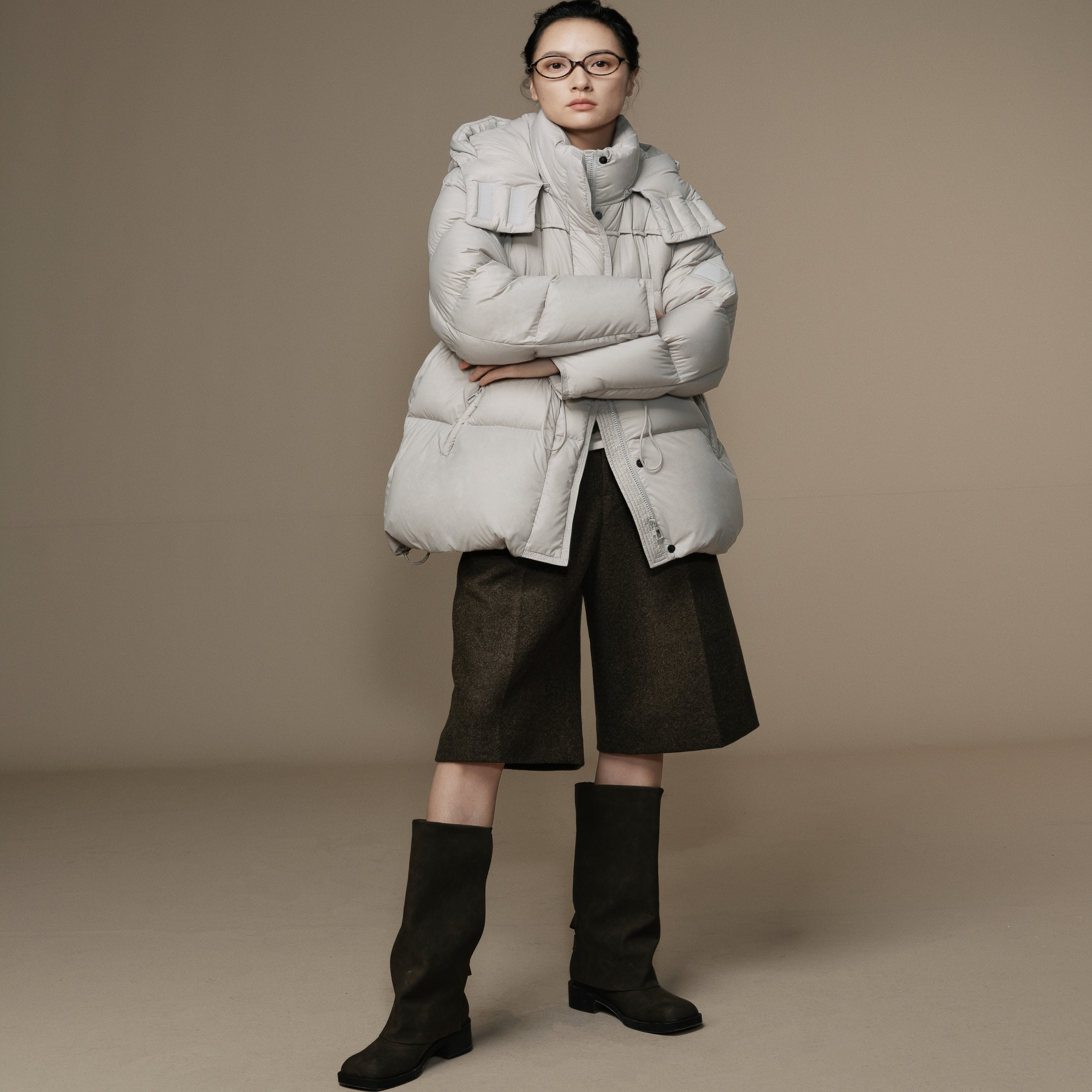 露韵诗蓓蕾花苞可调整收腰中长时尚保暖羽绒服021