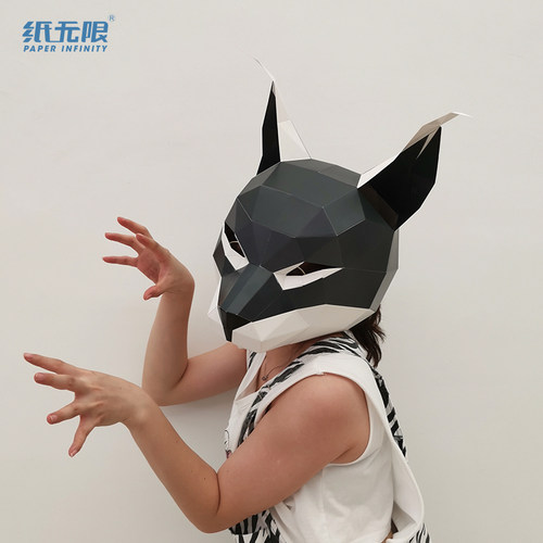 diy猫咪纸头套派对摄影网红道具