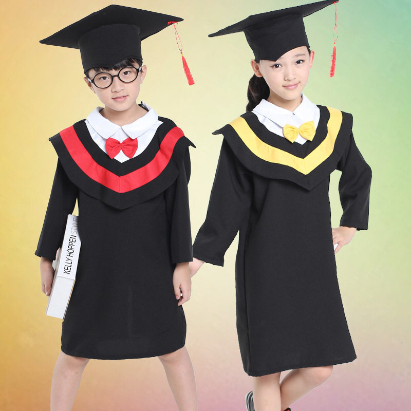 儿童学士服演出服幼儿园毕业礼服小学生学士服儿童博士服红色