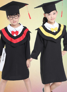 儿童学士服演出服幼儿园毕业礼服小学生学士服儿童博士服红色