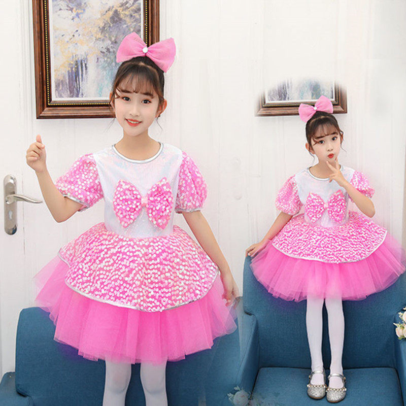 儿童纱裙演出服女童粉色亮片连体蓬蓬裙表演服幼儿舞蹈可爱公主裙