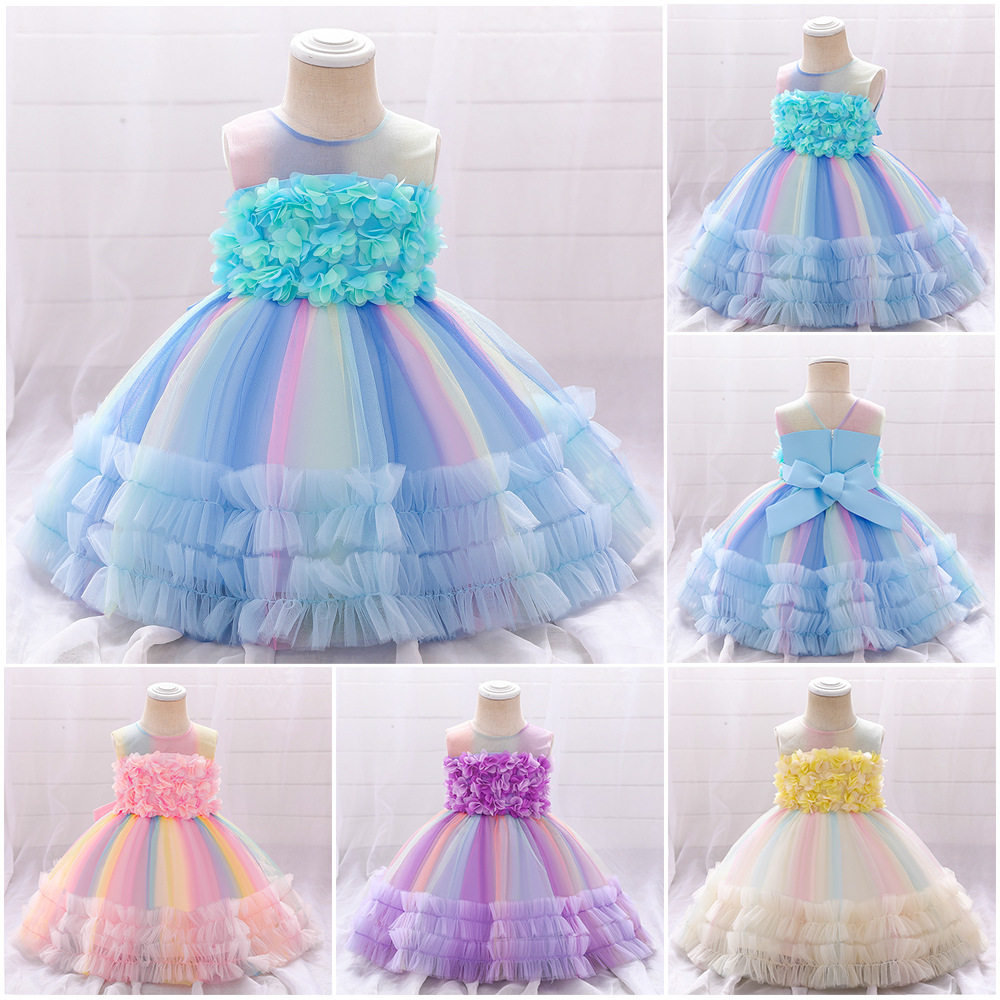 亚马逊儿童礼服公主裙女童蓬蓬纱连衣裙婴幼童演出拼色节花童外贸