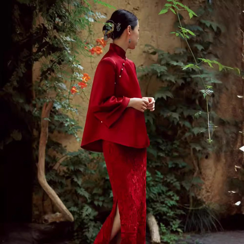 新中式旗袍敬酒服套装2026新款复古国风结婚礼服订婚连衣裙长袖