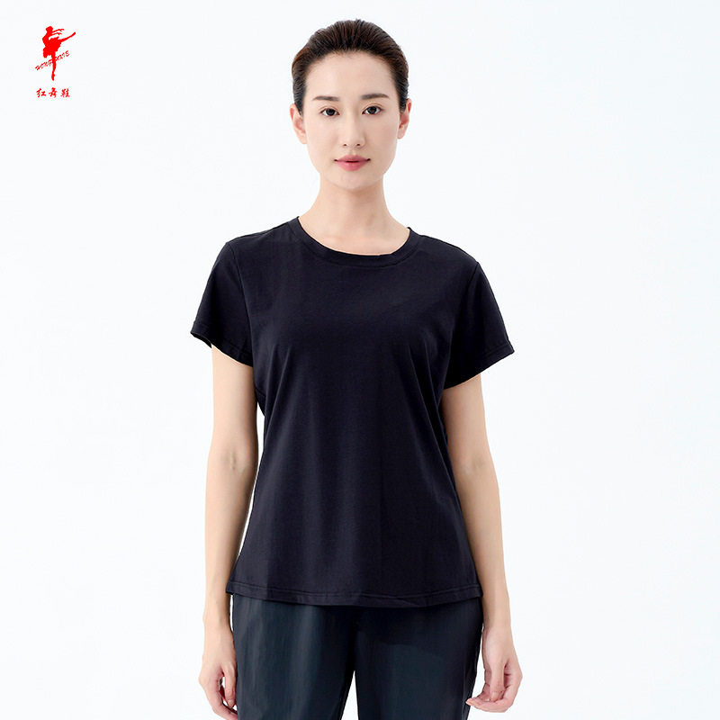 红舞鞋舞蹈服T恤男女短袖精梳棉瑜伽练功舞蹈服跳舞半袖紧身黑色