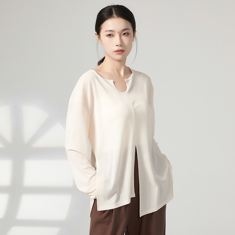 现代舞形体训练服宽松运动罩衫长袖瑜伽形体服上衣春夏健身运动