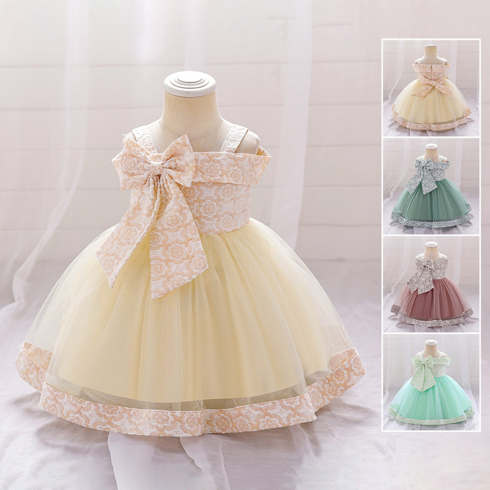 欧美吊带公主裙蝴蝶结宝宝周岁生日婚纱礼服儿童连衣裙baby gown