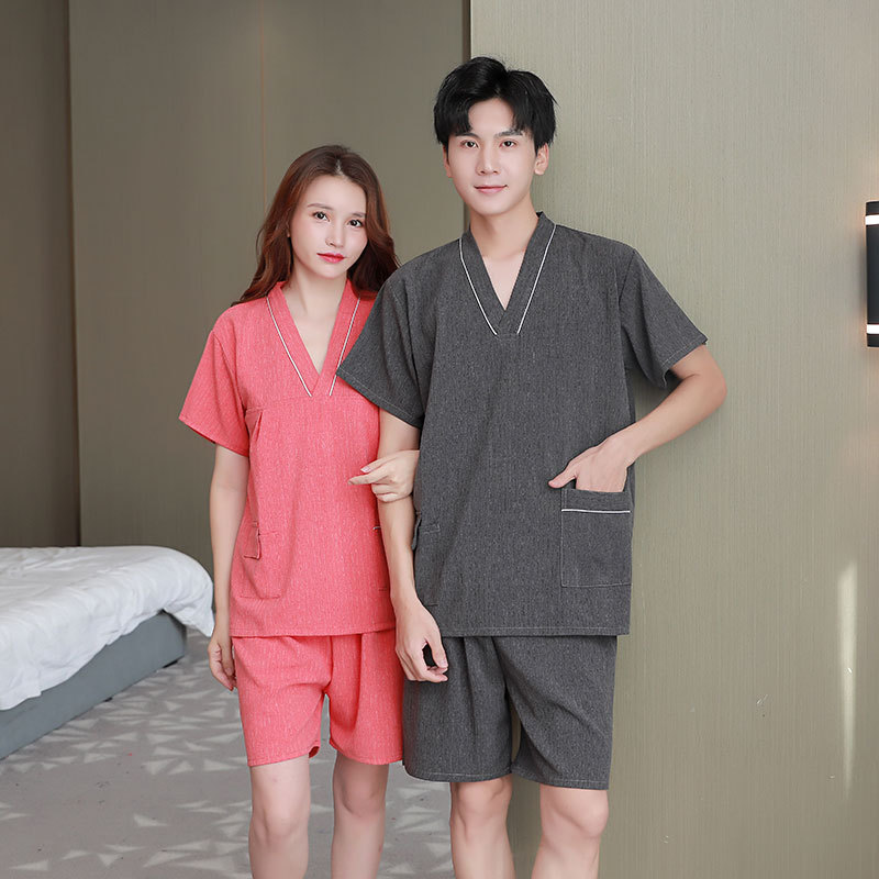 汗蒸服女款棉布套装情侣加肥大码棉桑拿服男按摩浴服汉蒸衣服酒店