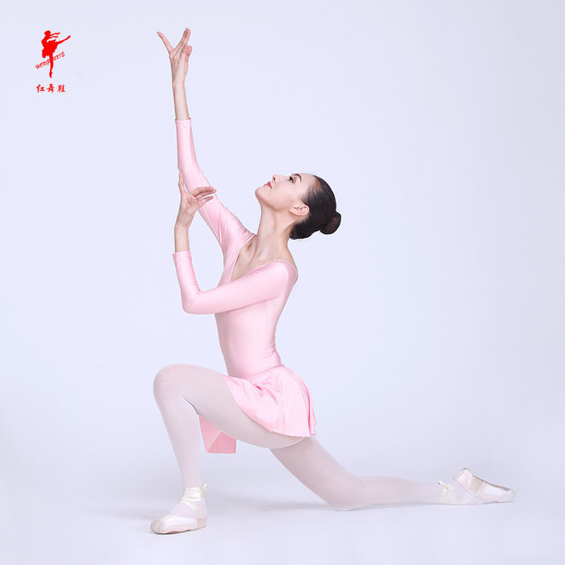 红舞鞋氨纶连体服形体成人长袖半体裙女连体舞蹈练功服儿童短袖