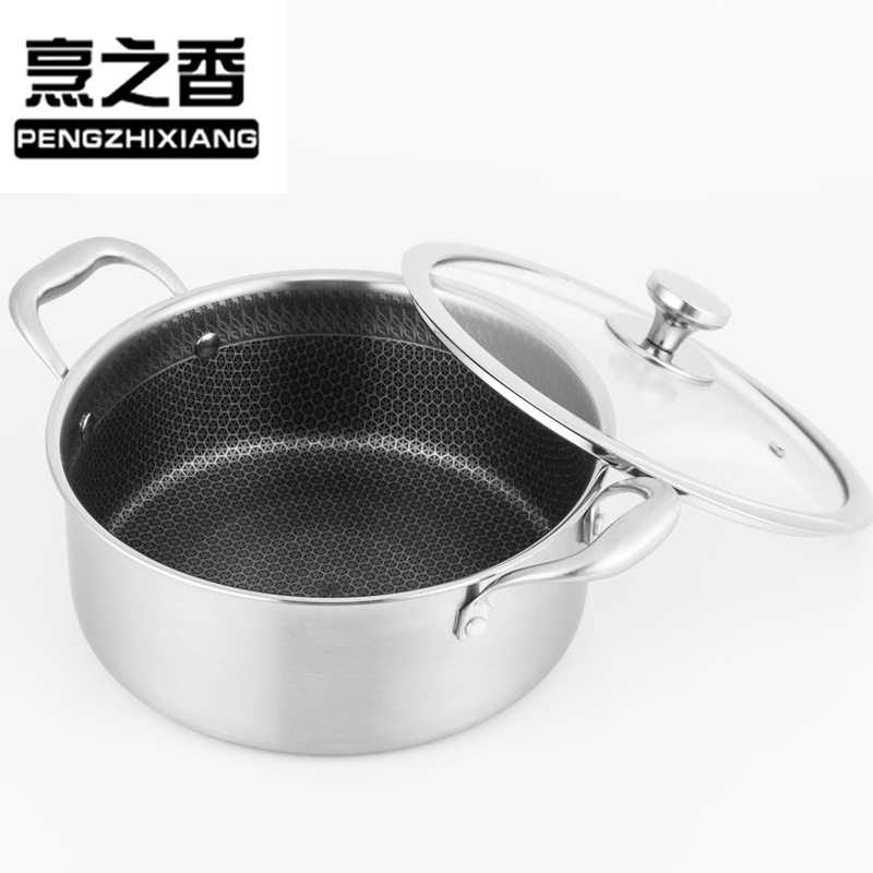 304不锈钢全屏蜂窝汤锅定制 26cm电磁炉双耳汤锅不粘汤煲锅家用