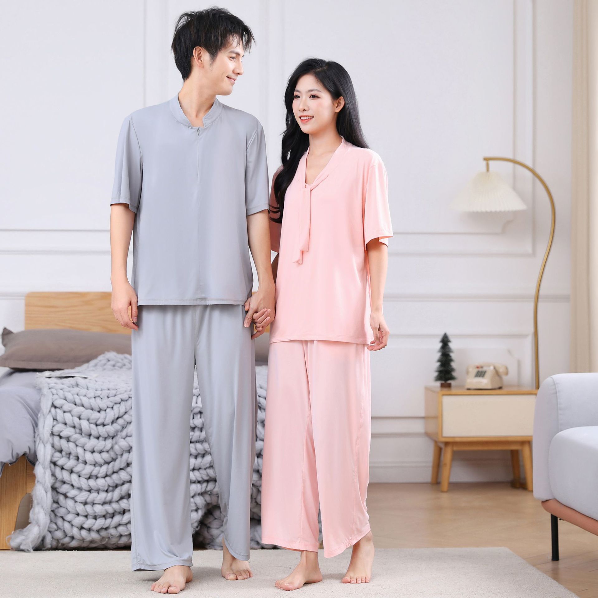 酒店高档VIP同款浴服冰凉丝睡衣男女款按摩汗蒸足浴家居服限量款