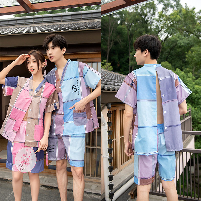 安睿倪2026新款格子艾灸服前后开扣理疗开衫针灸男款女款浴衣汗蒸